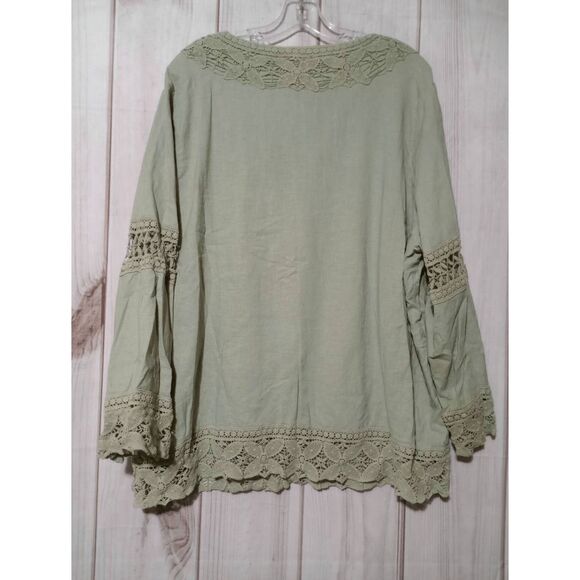 Ava Christine Shirt Ladies 3x Green Linen Blend Long Sleeve V-Neck Light Weight - Picture 2 of 8